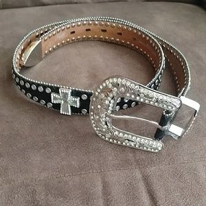 Genuine Leather Silver Cross Belt